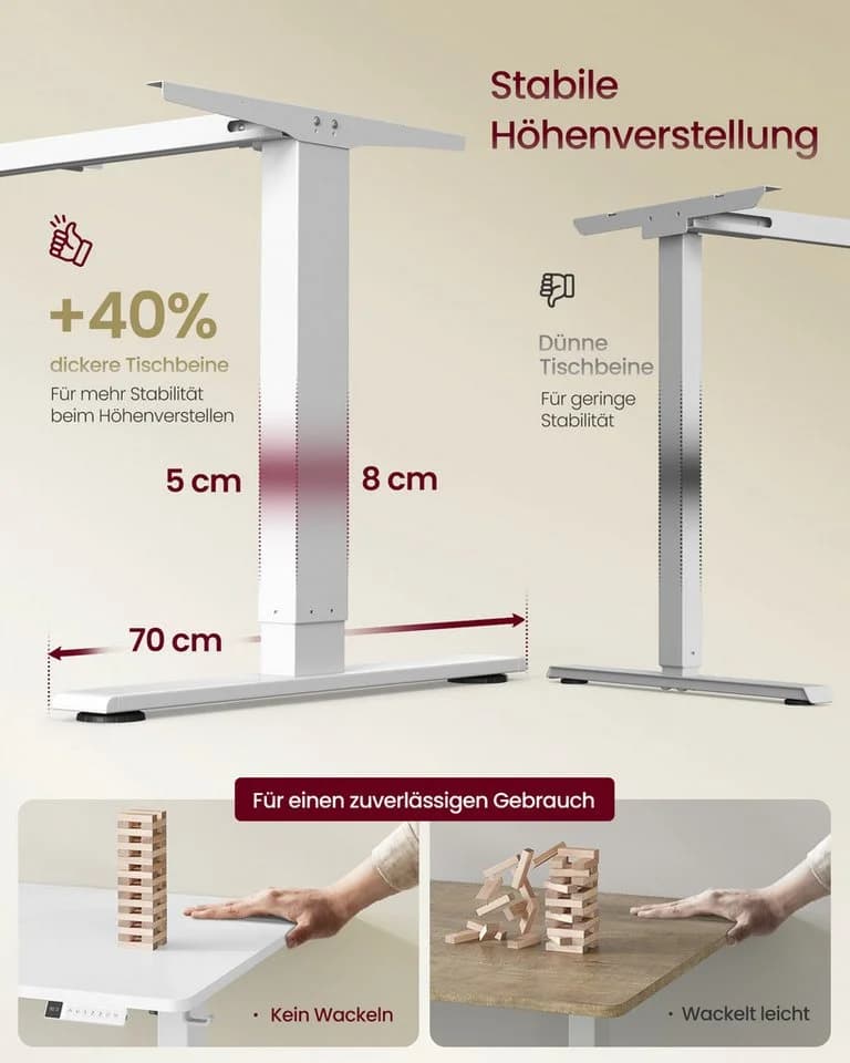 VASAGLE Höhenverstellbarer Schreibtisch USB-C Mattweiß 180 cm - Bild 4