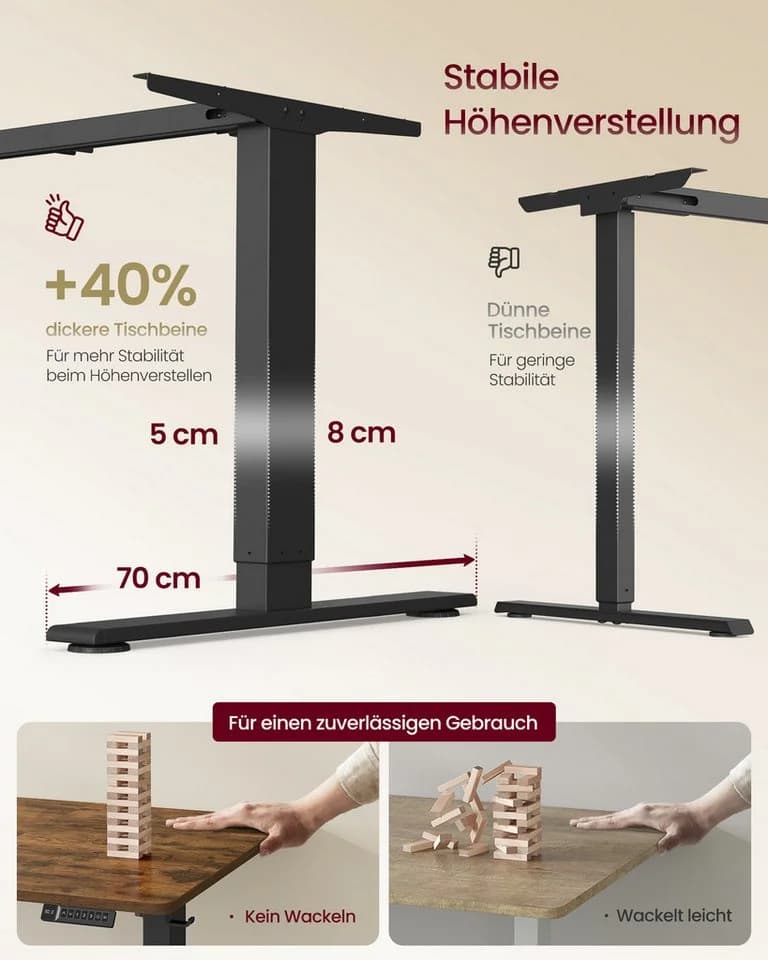 VASAGLE Höhenverstellbarer Schreibtisch mit USB-C und Memory-Funktion - Bild 4