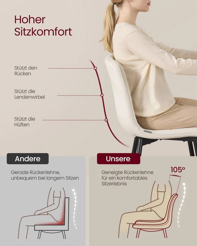 VASAGLE Esszimmerstuhl Sessel 4er Set Cappuccinobeige - Bild 5