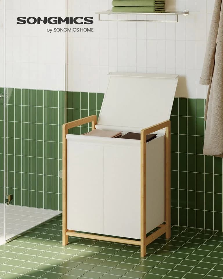 SONGMICS Wäschekorb 2/3 Fächer Bambusrahmen 100/150L abnehmbar