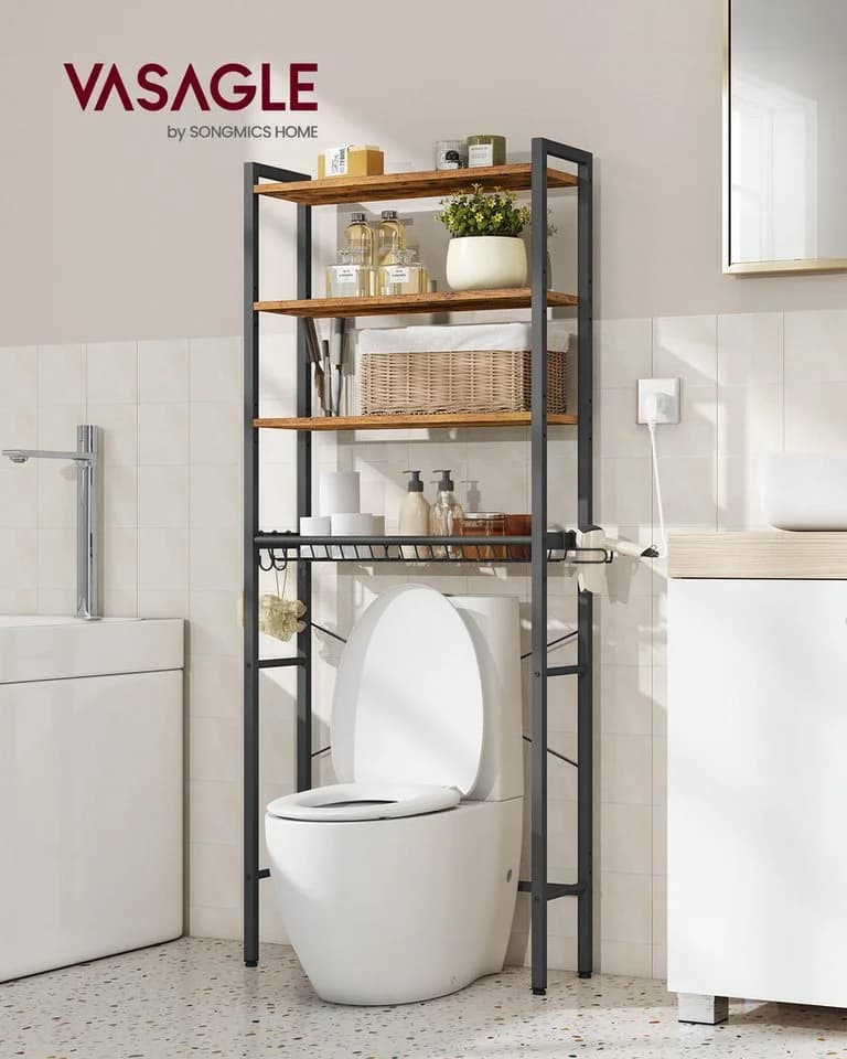 VASAGLE Badregal mit verstellbaren Ablagen Vintagebraun