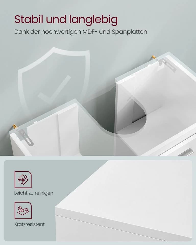 VASAGLE Waschbeckenunterschrank Badezimmerschrank Badschrank mit 3 großen Schubladen, 2 Fächer hinter der Tür - Bild 5