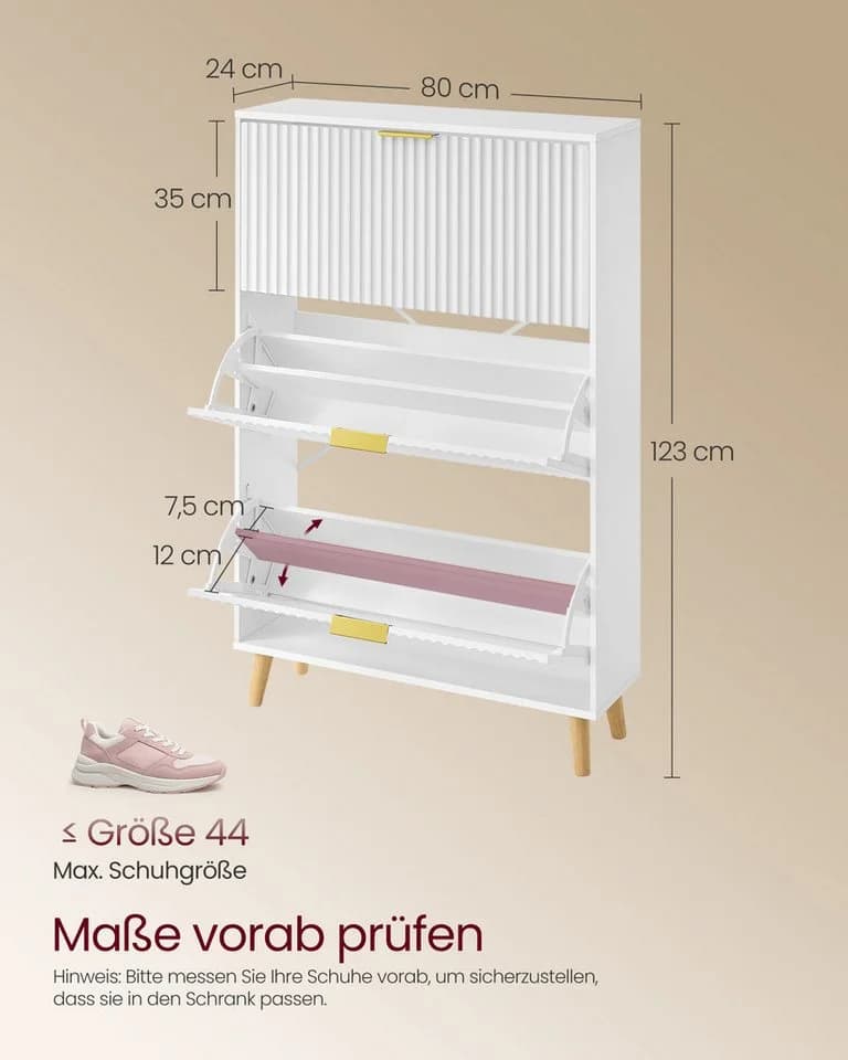VASAGLE Schuhschrank Schmaler Schuhkipper 3 Klappen Weiß - Bild 5