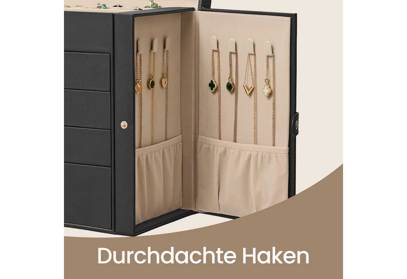 SONGMICS Schmuckkasten 5 Ebenen mit Innenspiegel abschließbar Schwarz - Bild 5