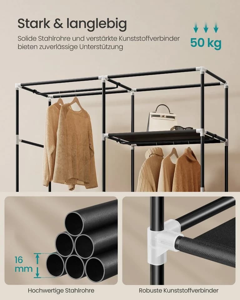 SONGMICS Kleiderschrank Stoffschrank 3/4 Hängefächer Ablagen Seitentaschen Schwarz - Bild 5