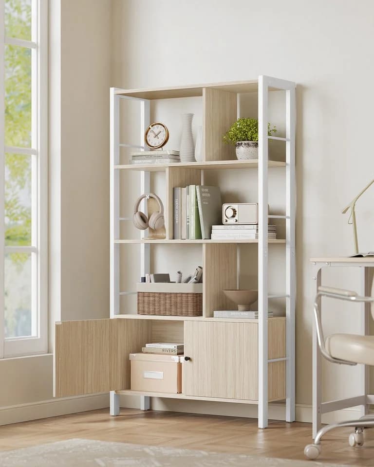VASAGLE Bücherregal Standregal Bücherschrank 4 Regalebenen Naturbeige