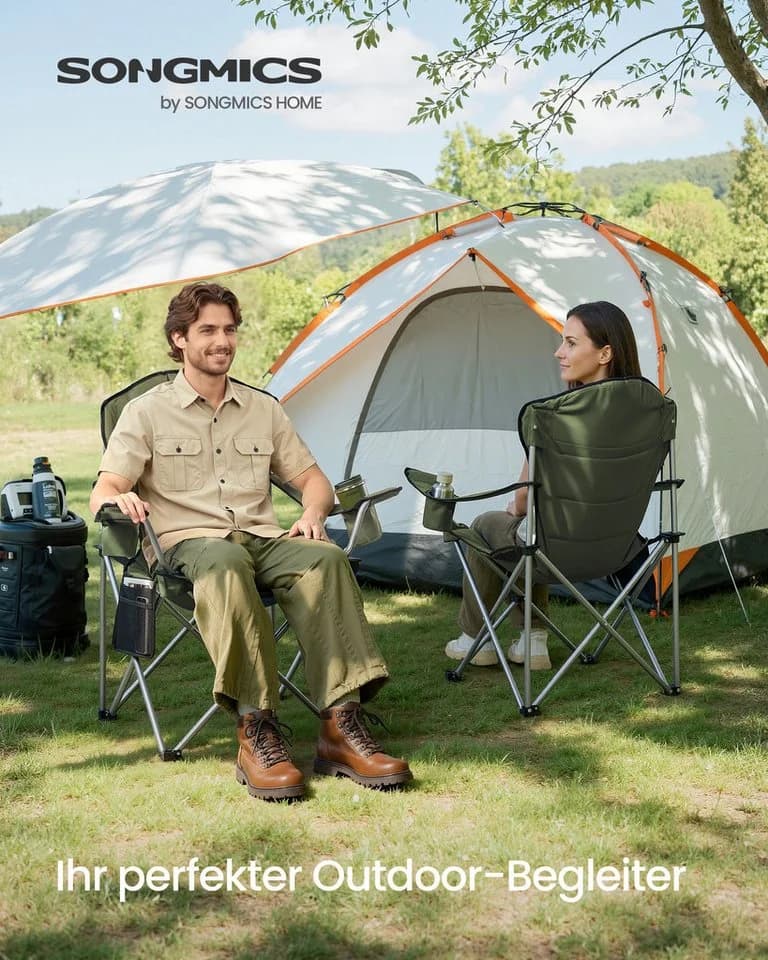SONGMICS Faltbarer Outdoor-Stuhl Grün-Grau mit Getränkehalter