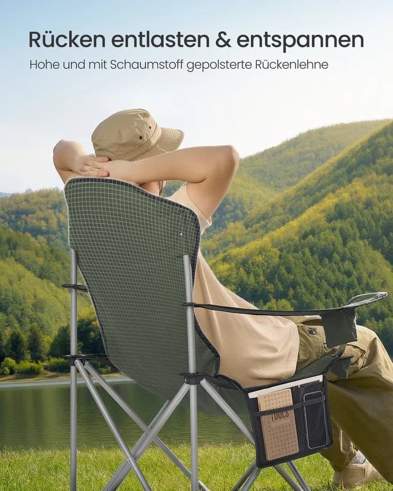 SONGMICS Faltbarer Outdoor-Stuhl Grün-Grau mit Getränkehalter - Bild 4