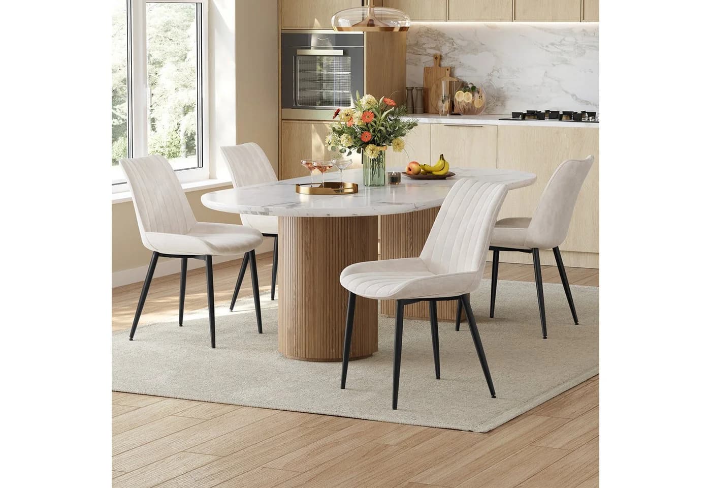 SONGMICS Esszimmerstuhl Set 4 St. Beige/Schwarz Polsterstuhl - Bild 2