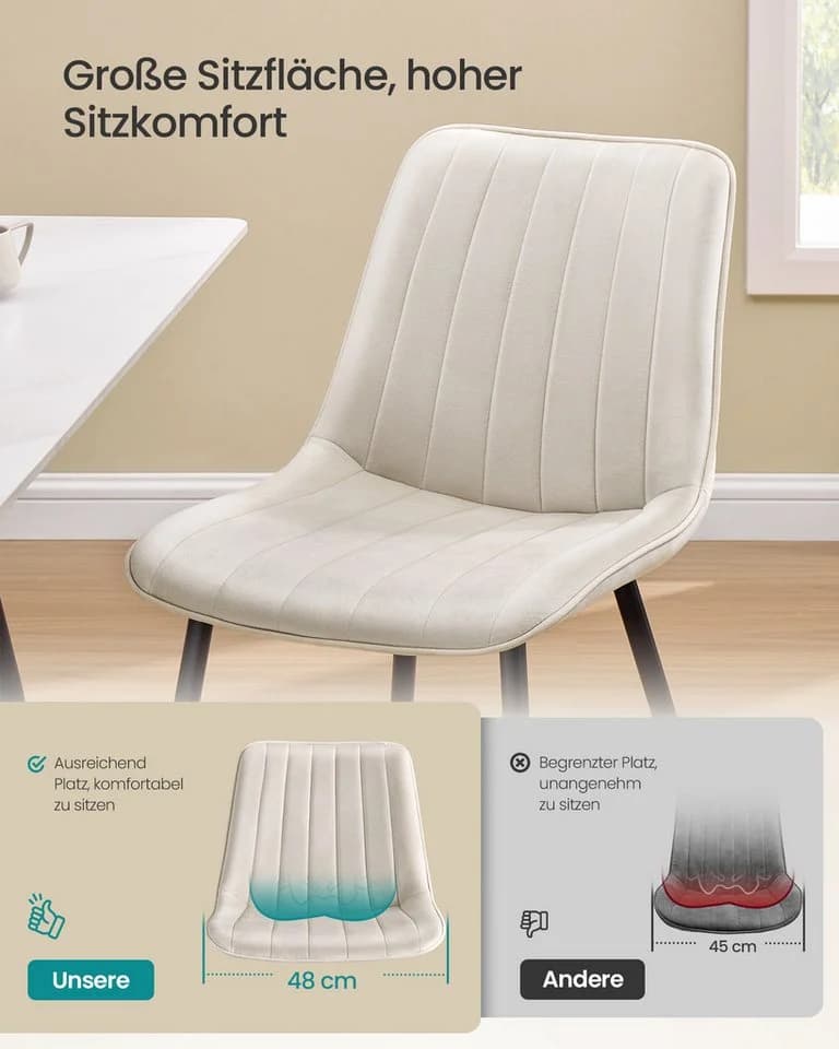 SONGMICS Esszimmerstuhl Set 4 St. Beige/Schwarz Polsterstuhl - Bild 3
