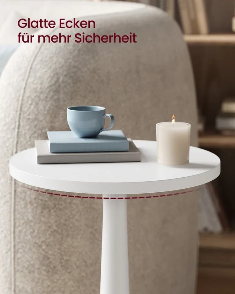 VASAGLE Beistelltisch Rund Massivholz Weiß - Bild 4