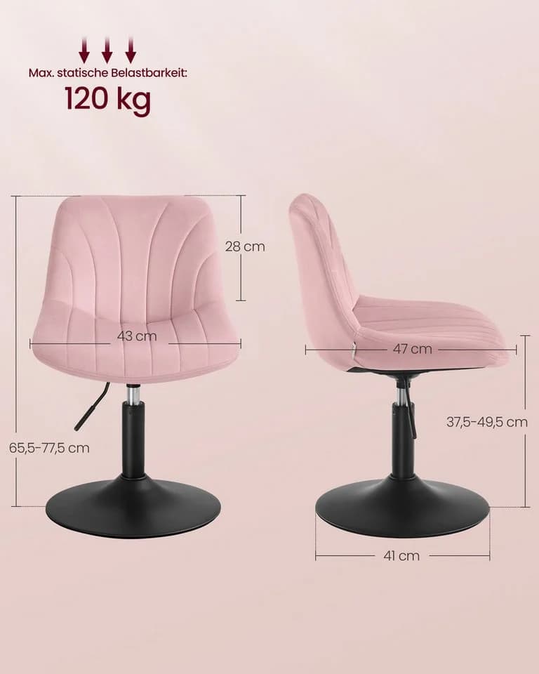 VASAGLE Barhocker Barstühle 1 St Schminkstuhl Stizhocker Höhenverstellbar Barhocker Drehbar Rosa - Bild 3