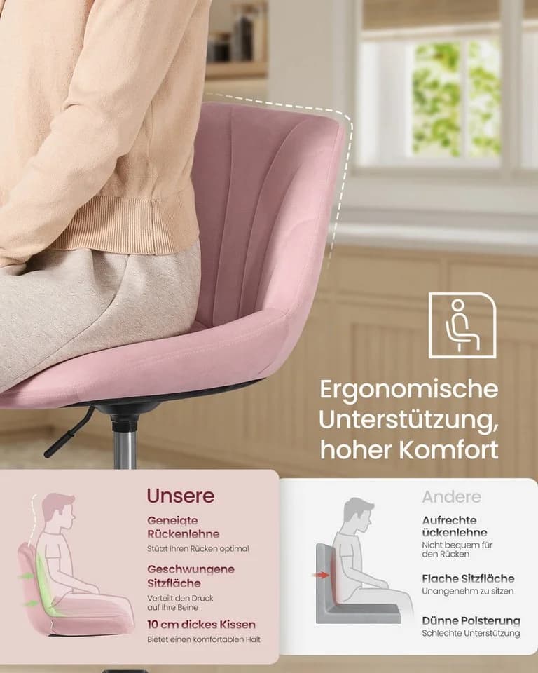 VASAGLE Barhocker Barstühle 1 St Schminkstuhl Stizhocker Höhenverstellbar Barhocker Drehbar Rosa - Bild 4