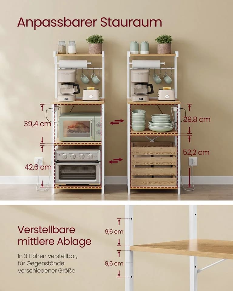 VASAGLE Küchenregal Standregal mit Steckdosen 4 Ebenen verstellbare Ablage - Bild 4
