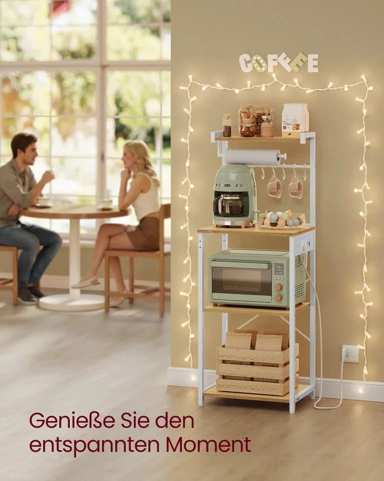 VASAGLE Küchenregal Standregal mit Steckdosen 4 Ebenen verstellbare Ablage - Bild 5