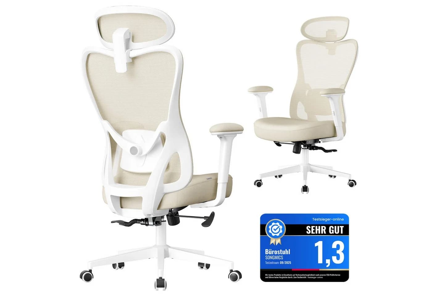 SONGMICS Bürostuhl Ergonomisch Schreibtischstuhl Beige - Bild 2