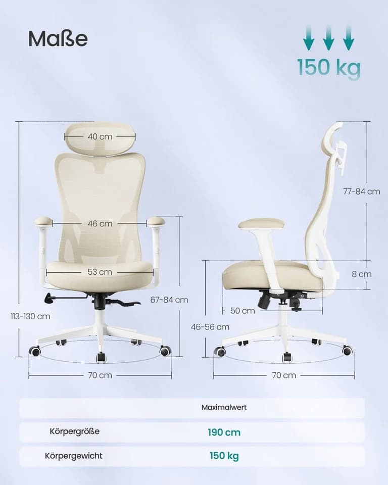 SONGMICS Bürostuhl Ergonomisch Schreibtischstuhl Beige - Bild 3