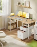 VASAGLE Schreibtisch Computertisch Bürotisch mit 3 Ablagen, 2 Schubladen Bild 1