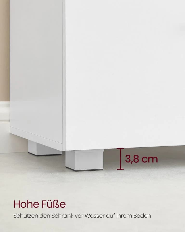 VASAGLE Waschbeckenunterschrank mit 2 großen Schubladen, Badezimmerschrank, hohe Füße, Weiß - Bild 4