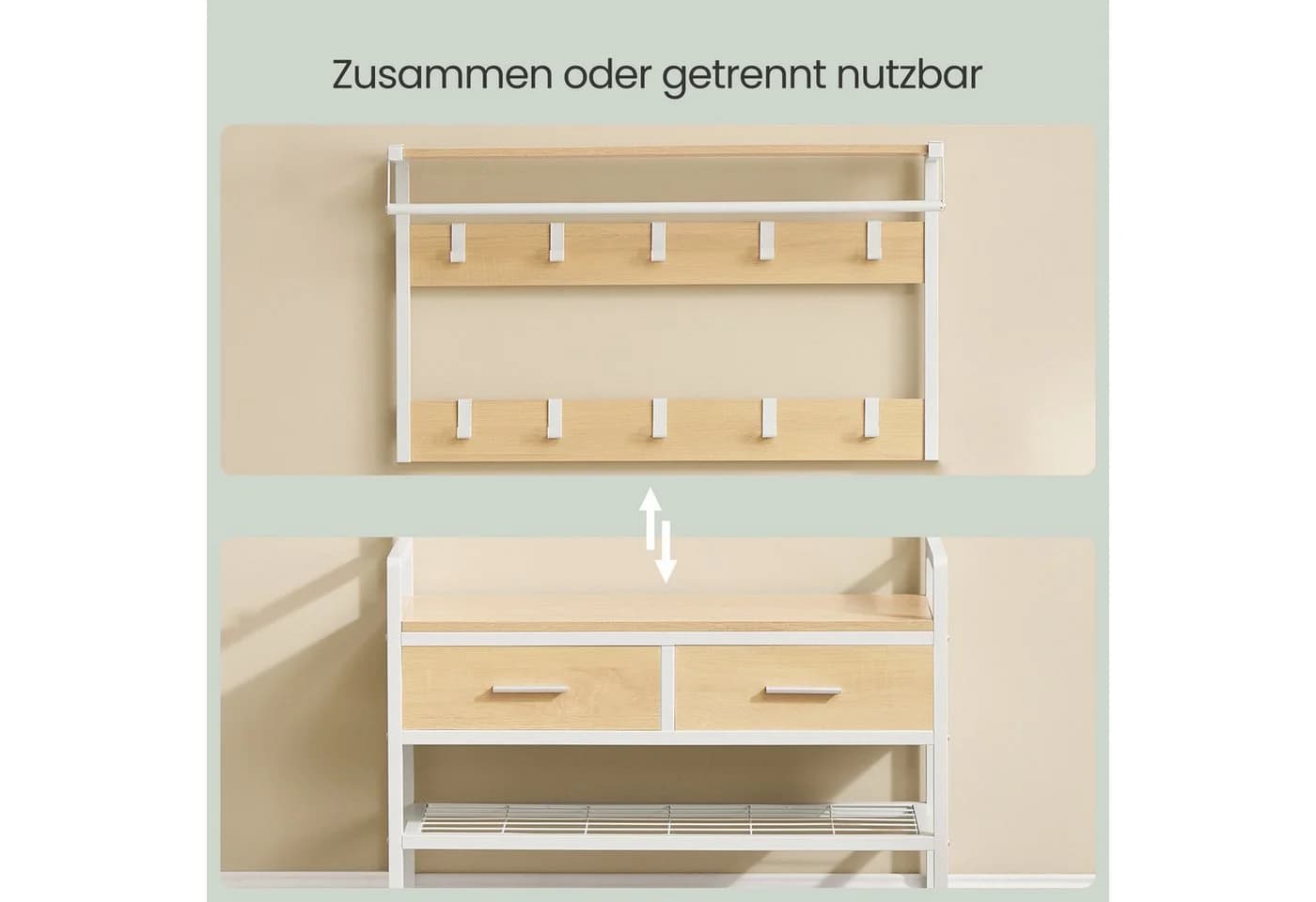VASAGLE Garderobenständer mit Schuhbank und 2 Stoffschubladen - Bild 5