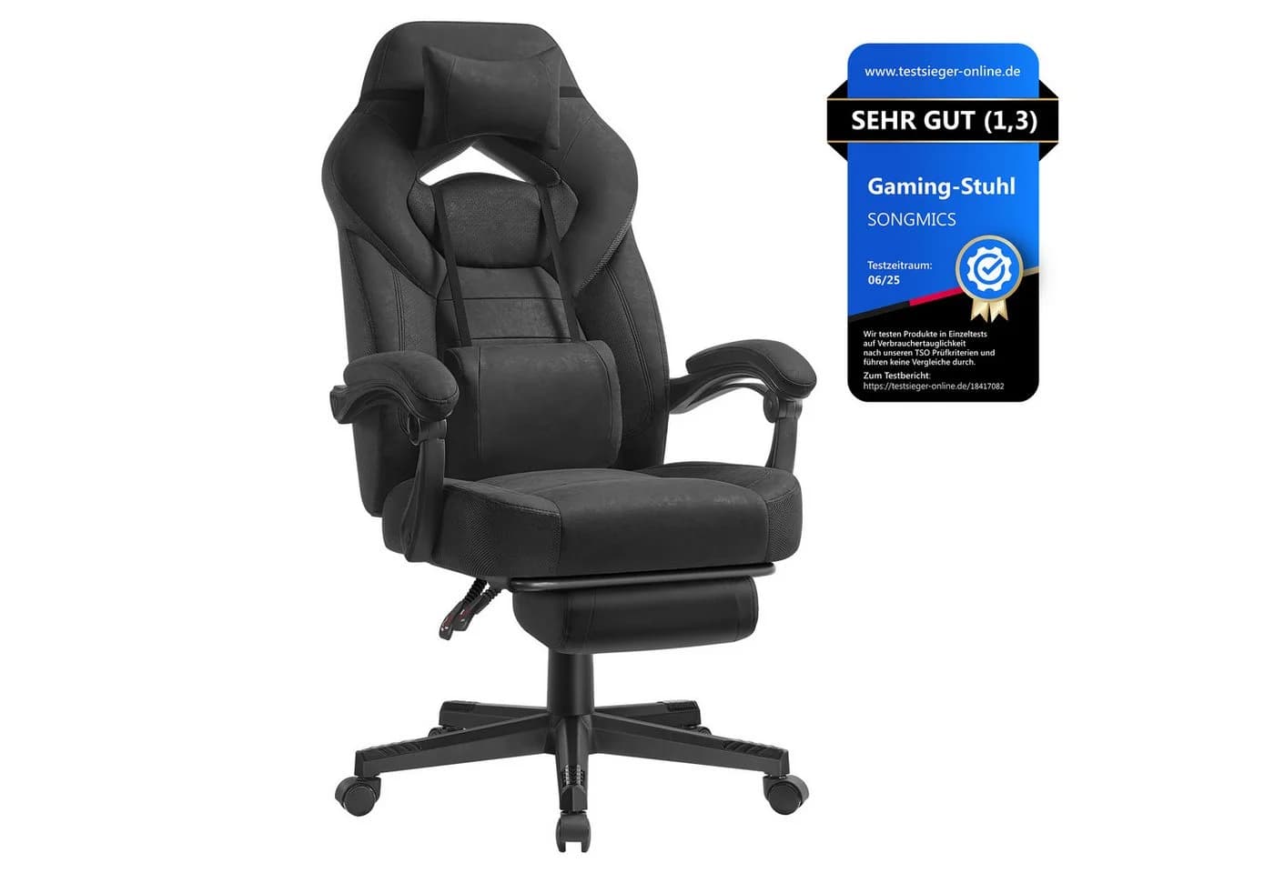 SONGMICS Gaming-Stuhl Schwarz Ergonomisch mit Fußstütze - Bild 2
