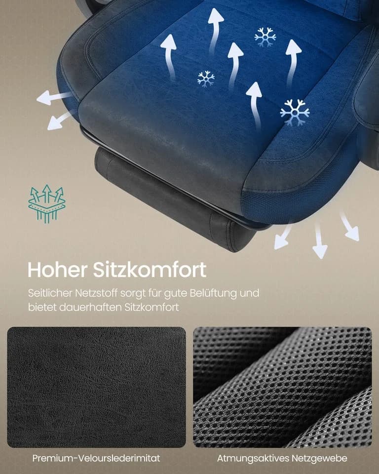 SONGMICS Gaming-Stuhl Schwarz Ergonomisch mit Fußstütze - Bild 3