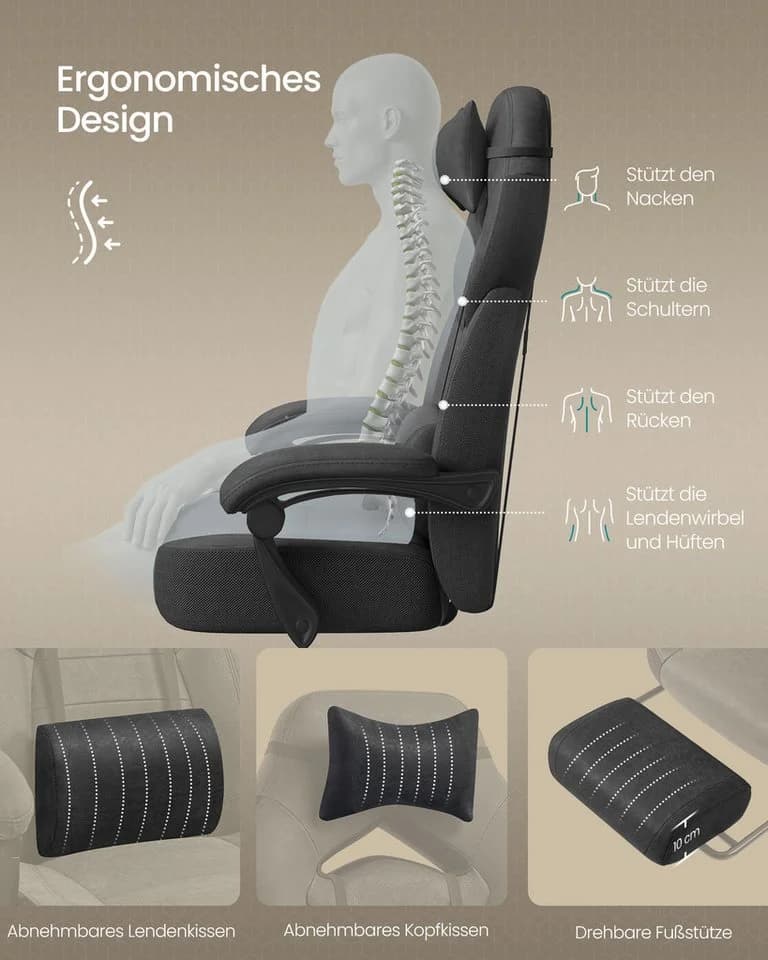 SONGMICS Gaming-Stuhl Schwarz Ergonomisch mit Fußstütze - Bild 5