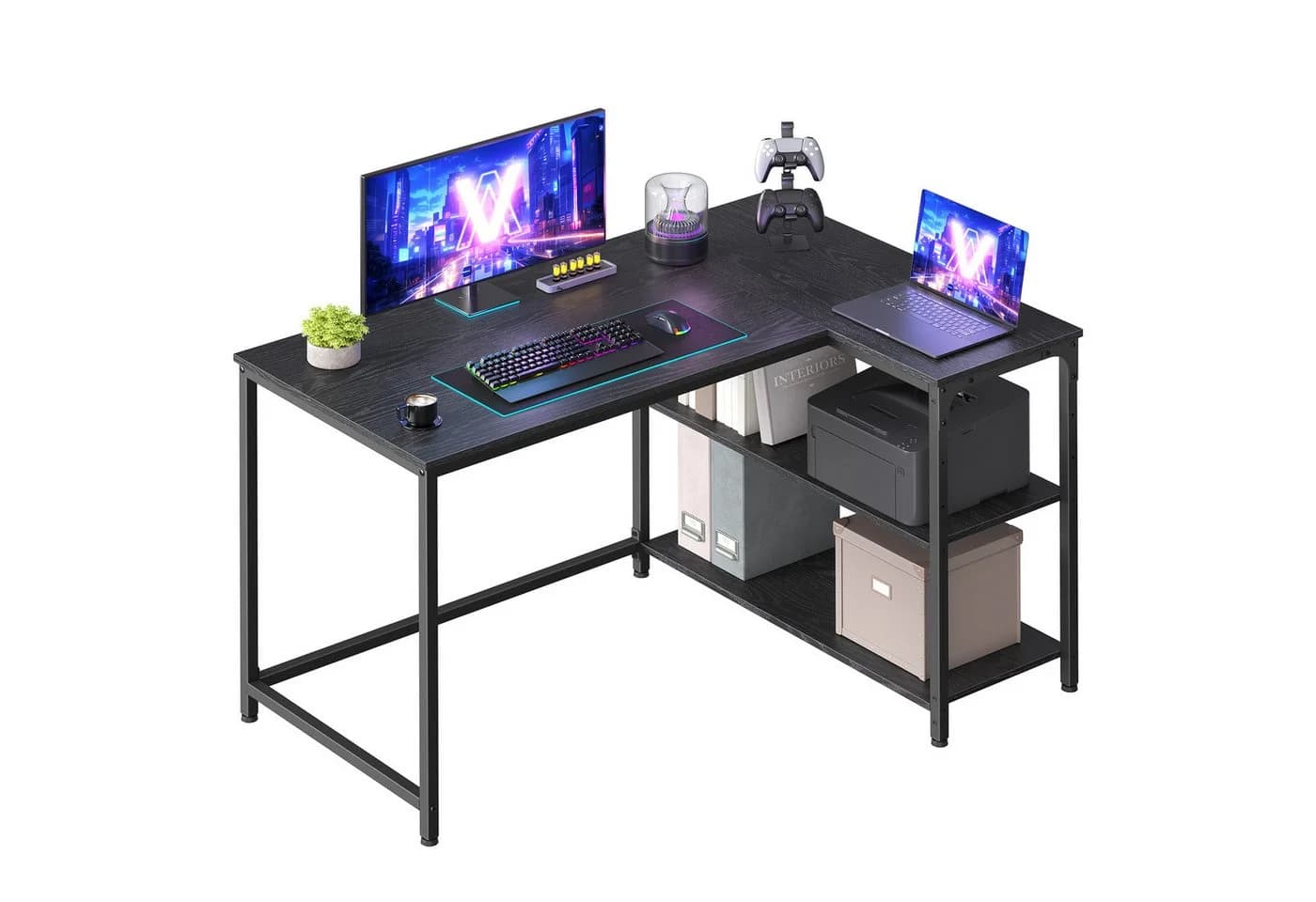 VASAGLE Eckschreibtisch L-Form Computertisch Stauraum Bürotisch höhenverstellbare Ablage Homeoffice 110/120 cm - Bild 2
