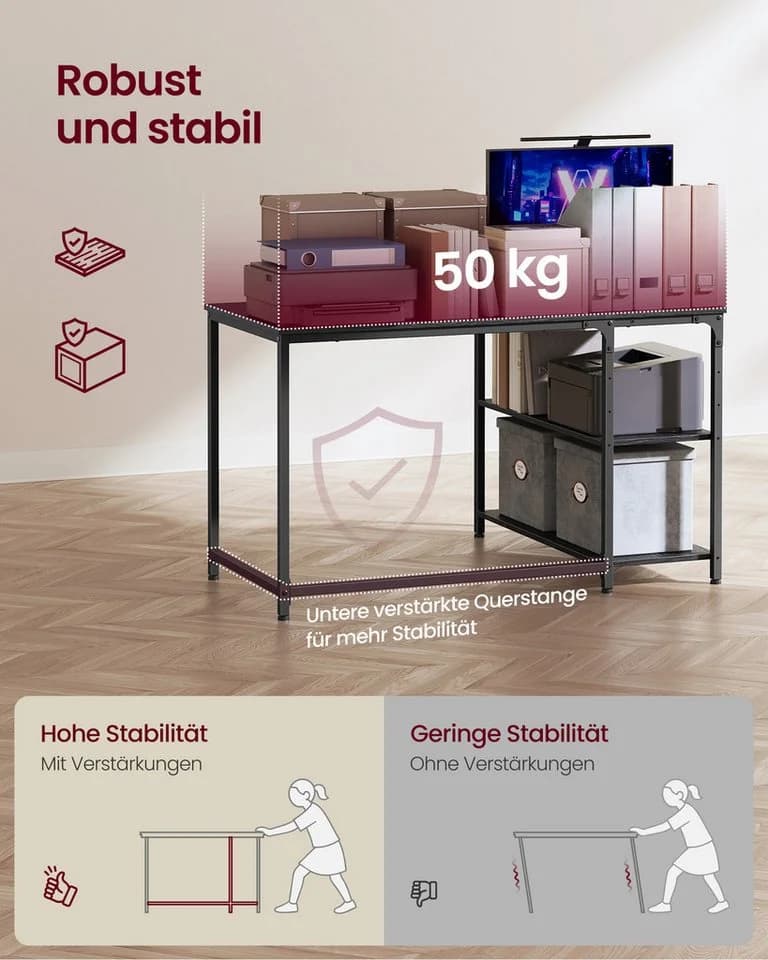 VASAGLE Eckschreibtisch L-Form Computertisch Stauraum Bürotisch höhenverstellbare Ablage Homeoffice 110/120 cm - Bild 5