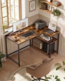 VASAGLE Eckschreibtisch in L-Form, Computertisch mit Stauraum, Bürotisch, höhenverstellbare Ablage, für Homeoffice, 110/120 cm Bild 1