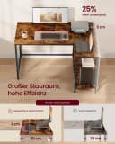 VASAGLE Eckschreibtisch in L-Form, Computertisch mit Stauraum, Bürotisch, höhenverstellbare Ablage, für Homeoffice, 110/120 cm Bild 3