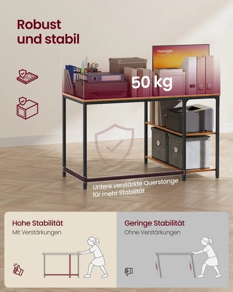 VASAGLE Eckschreibtisch in L-Form, Computertisch mit Stauraum, Bürotisch, höhenverstellbare Ablage, für Homeoffice, 110/120 cm - Bild 5
