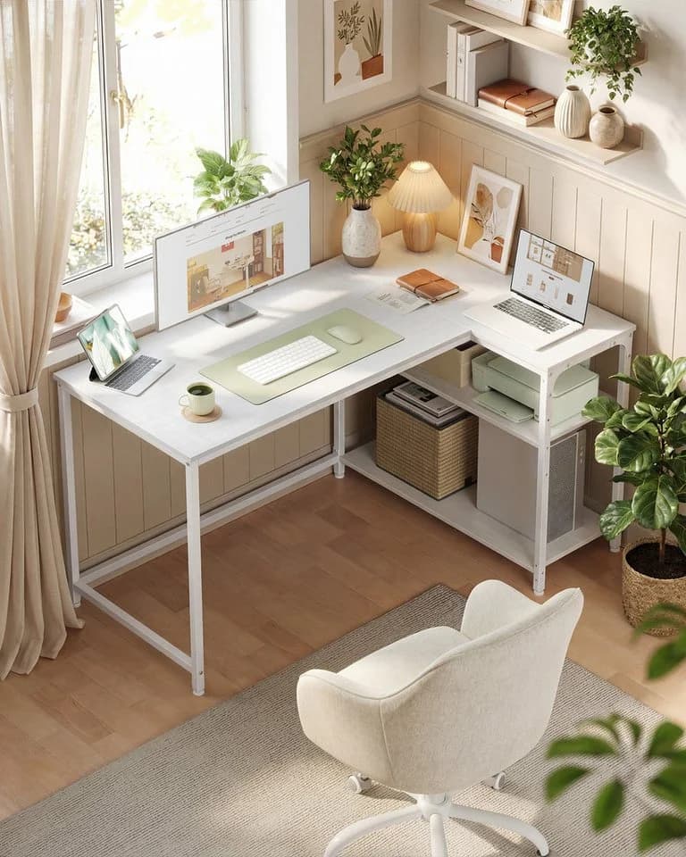 VASAGLE Eckschreibtisch L-Form Bürotisch mit Stauraum