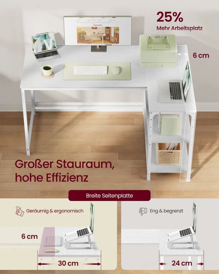 VASAGLE Eckschreibtisch L-Form Bürotisch mit Stauraum - Bild 3
