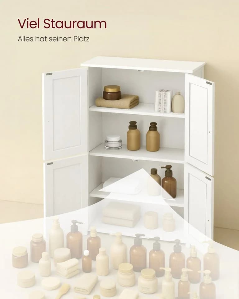 VASAGLE Badkommode 4 Türen Badezimmerschrank Weiß - Bild 3