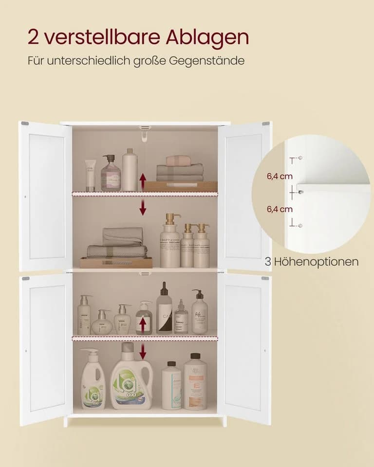 VASAGLE Badkommode 4 Türen Badezimmerschrank Weiß - Bild 4