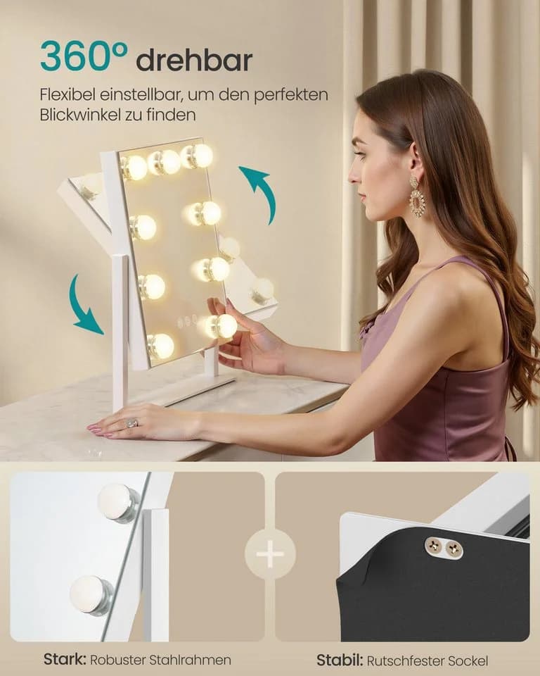 SONGMICS Schminkspiegel Kosmetikspiegel LED-Licht USB-A USB-C - Bild 5