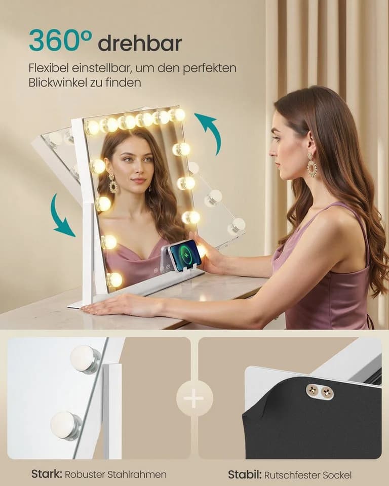 SONGMICS Schminkspiegel Kosmetikspiegel LED-Licht USB-A USB-C - Bild 4