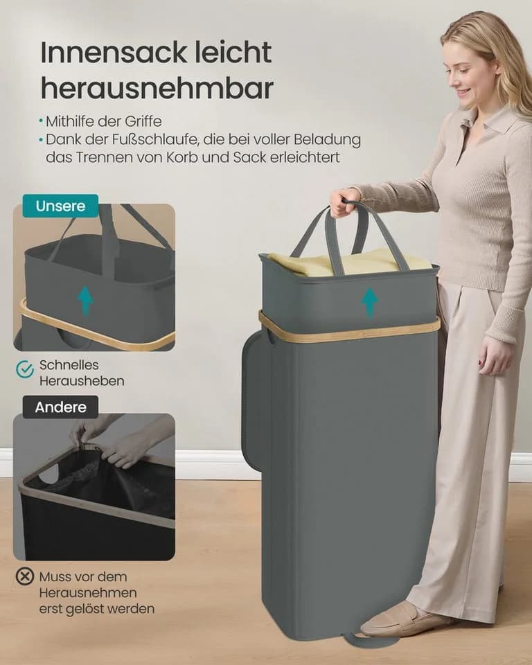 SONGMICS Wäschekorb mit Deckel herausnehmbar - Bild 3