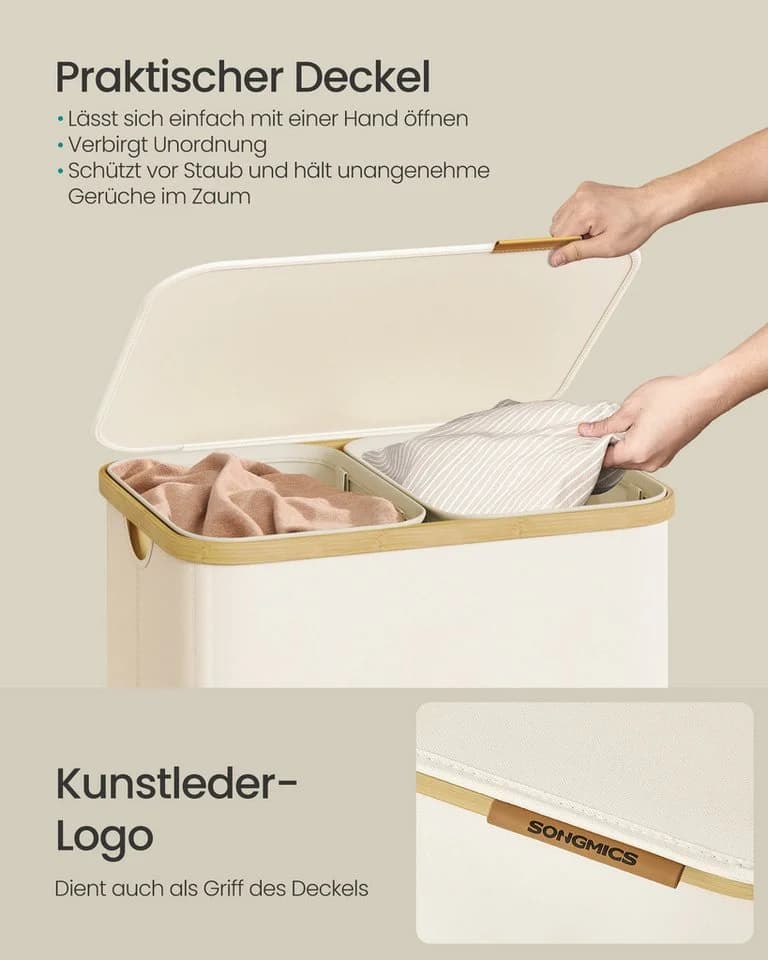 SONGMICS Wäschekorb mit Deckel und herausnehmbarem Sack Creme - Bild 4