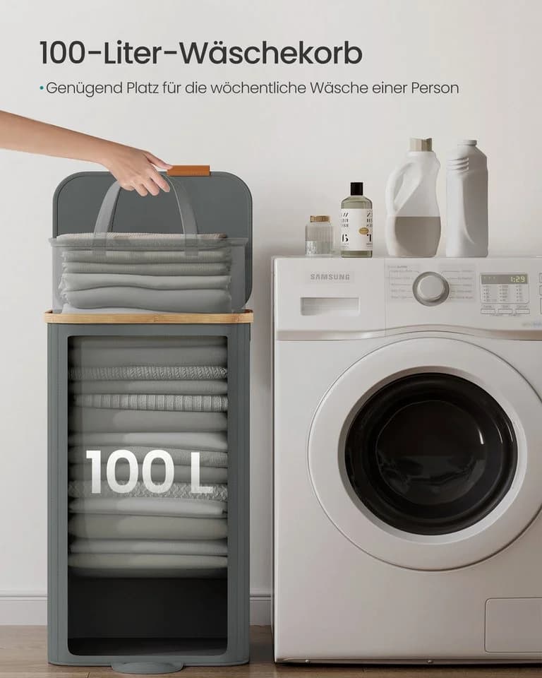 SONGMICS Wäschekorb mit Deckel Grau Schwarz Weiß - Bild 5