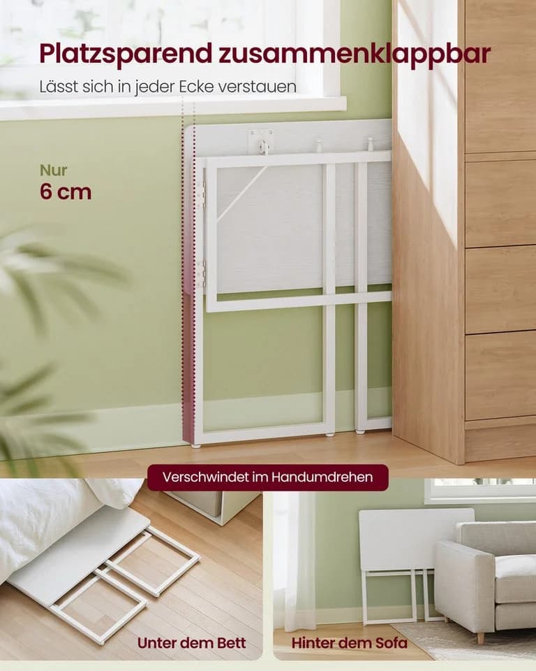 VASAGLE Klapptisch, kleiner Schreibtisch klappbar, Computertisch, Tischplatte aus einem Stück, abgerundete Ecken - Bild 3
