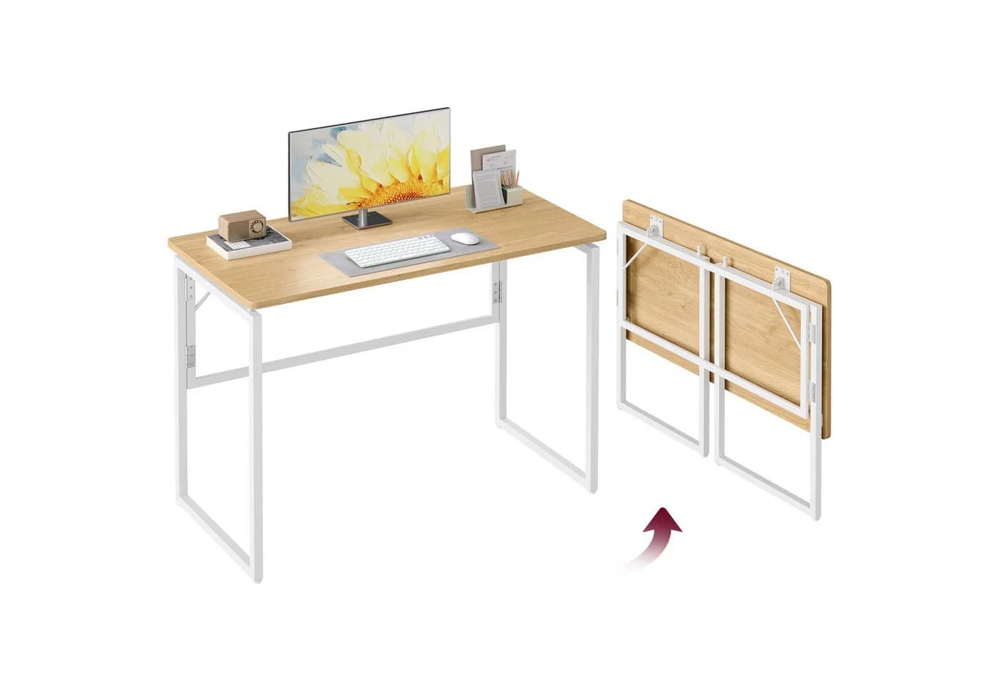 VASAGLE Schreibtisch Klapptisch, kleiner Schreibtisch klappbar, Computertisch, Tischplatte aus einem Stück, abgerundete Ecken, Tisch - Bild 2