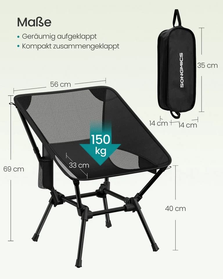 SONGMICS Campingstuhl höhenverstellbar Klappstuhl Stahlrahmen Schwarz - Bild 5