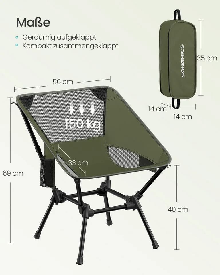 SONGMICS Campingstuhl höhenverstellbar Klappstuhl Braun 2er Set - Bild 5
