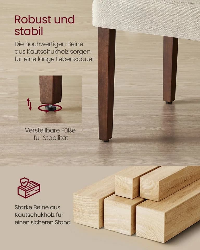 VASAGLE Esszimmerstuhl 6er Set Parsons-Stil Cremeweiß - Bild 5