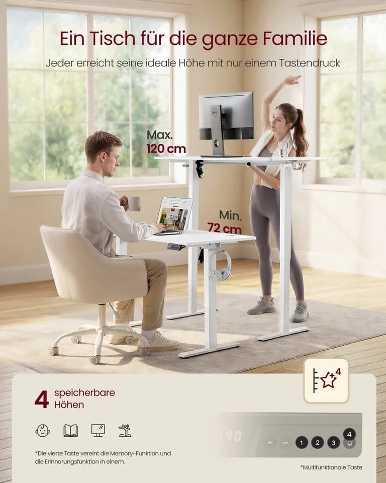 VASAGLE Höhenverstellbarer Schreibtisch Stehtisch Computertisch - Bild 3