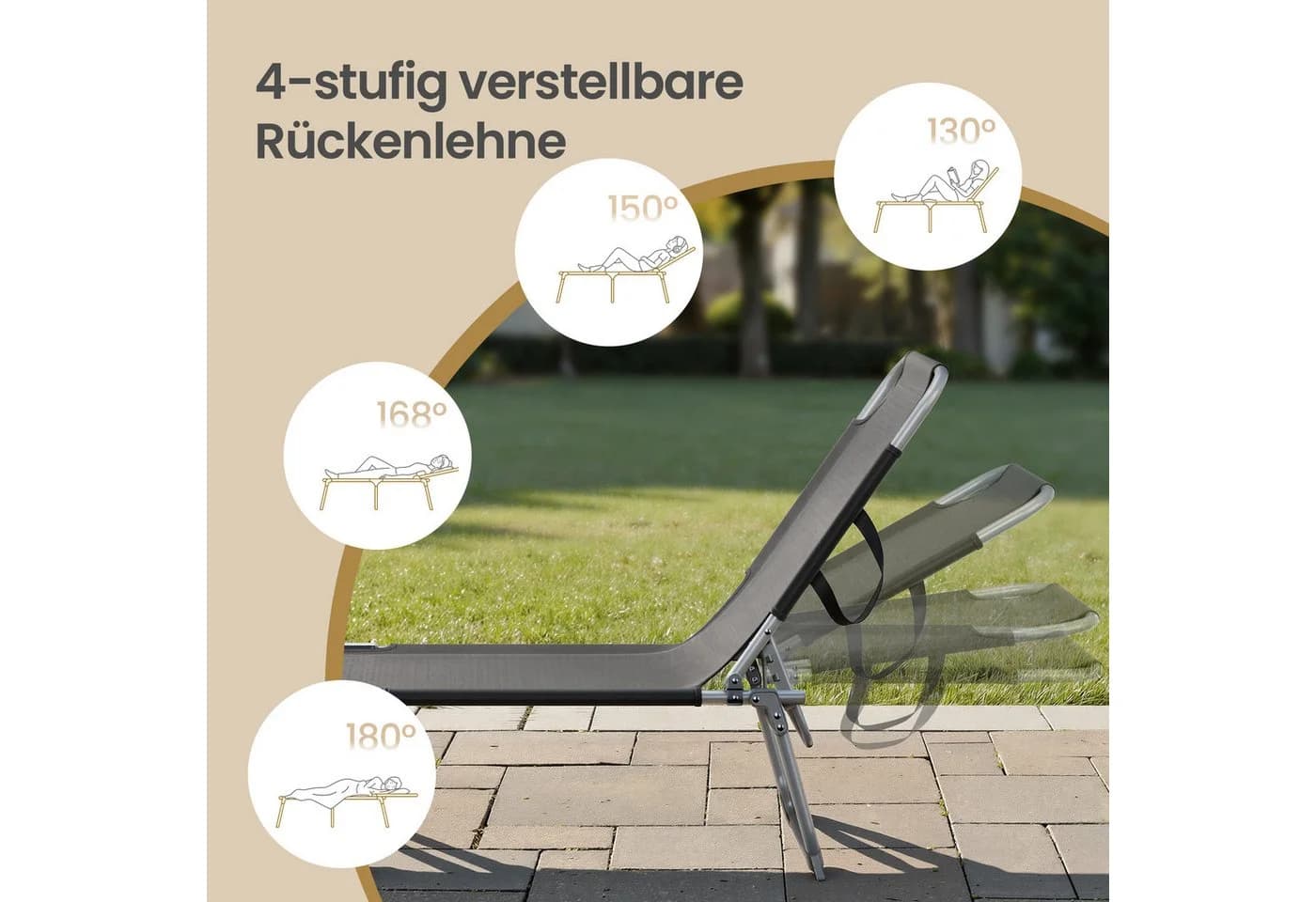 SONGMICS Gartenliege Schwarz Klappbar Mit Verstellbarer Sonnenblende - Bild 4