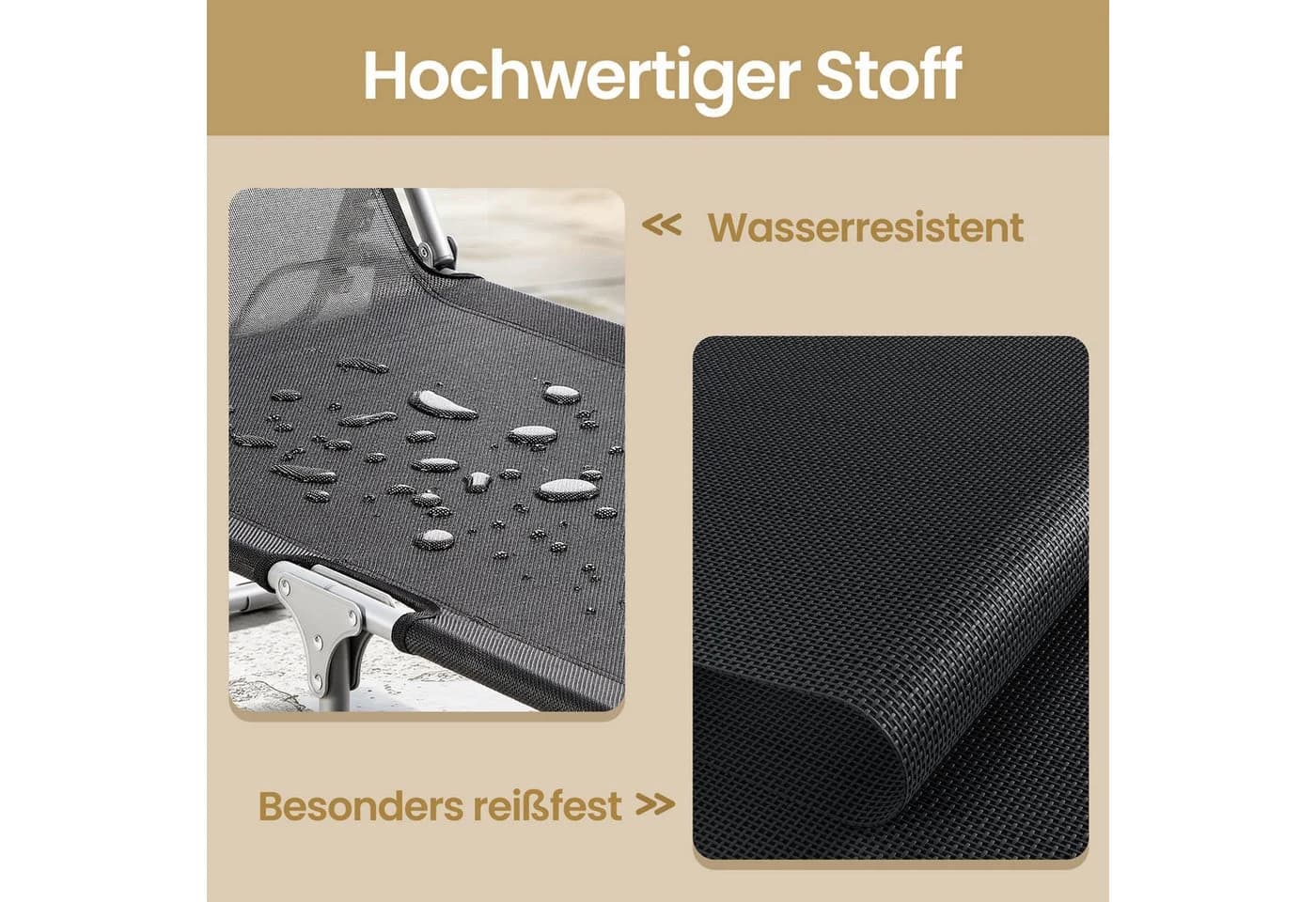 SONGMICS Gartenliege Schwarz Klappbar Mit Verstellbarer Sonnenblende - Bild 5