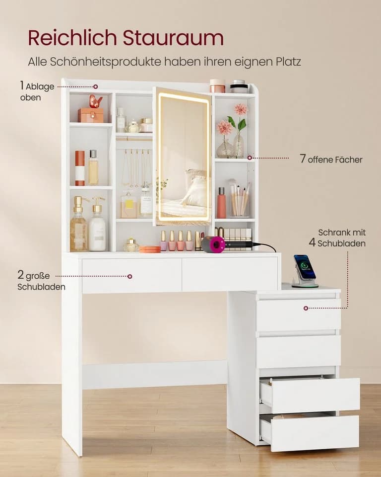 VASAGLE Schminktisch mit LED-Beleuchtung, Frisiertisch mit Spiegel - Bild 3